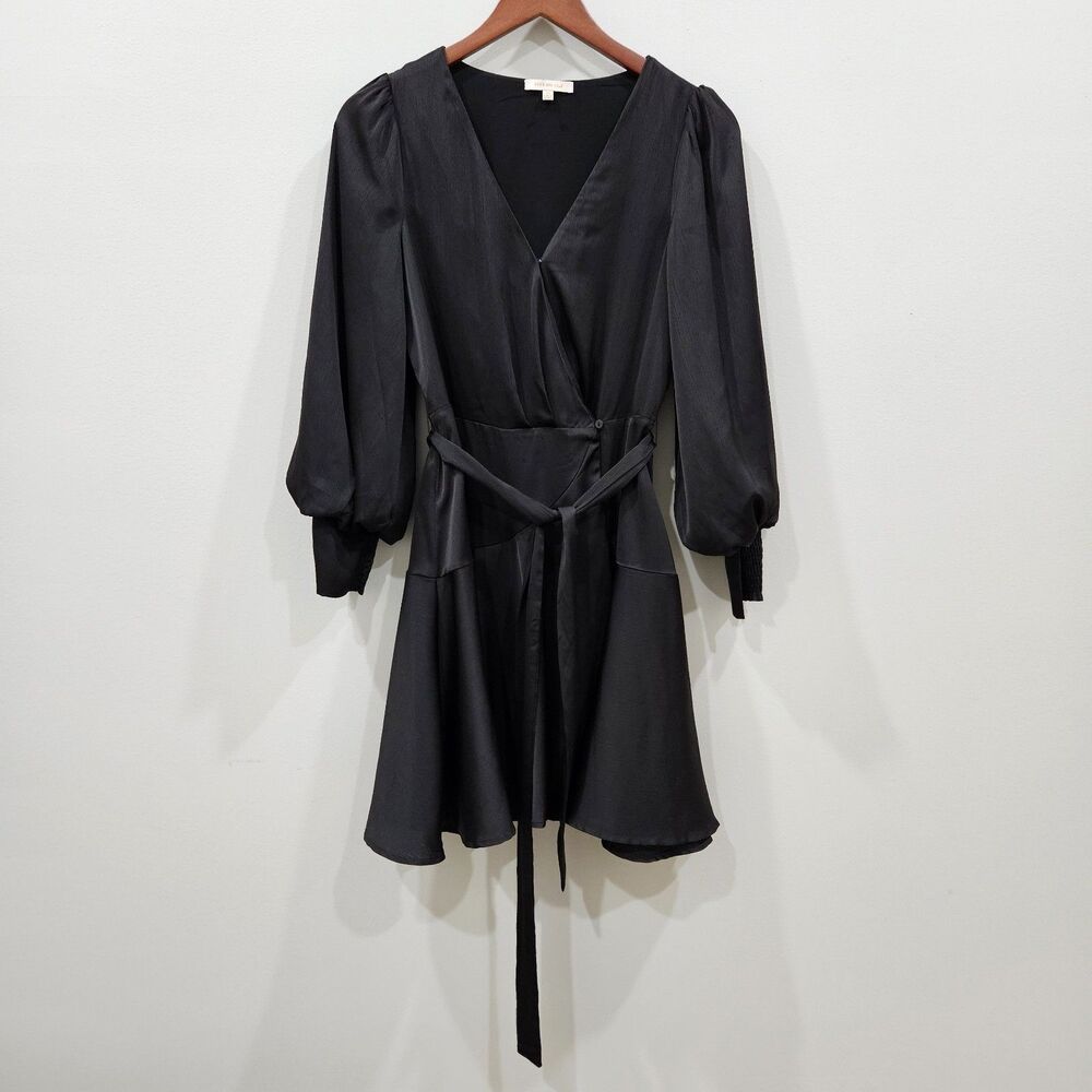 Skies Are Blue Silky Wrap Mini Dress XS Black Whimsygoth Witchcore Dark Fairy